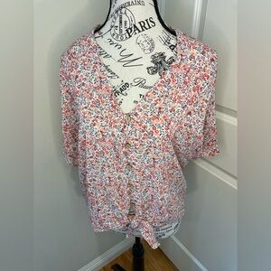 Cynthia Rowley Floral V-Neck Women's Top Size Large